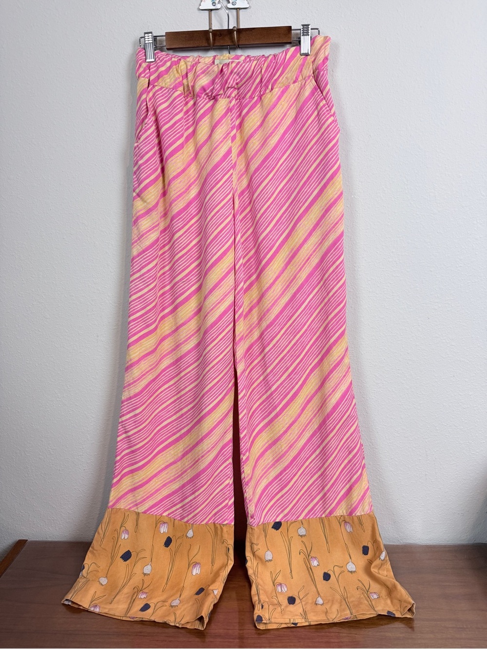 elevenses Anthropologie Watercolor Striped Tulip Wide-Leg Pants M